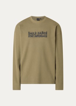 Daily Paper Heren Waffle Stay longsleeve met logoprint in de kleur Mosgroen, maat: S