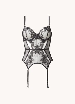 Bluebella Dames Marseille bustier van mesh met beugel en jarretels in de kleur Zwart, maat: D80