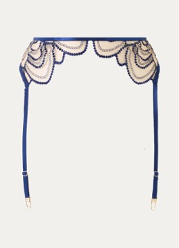 Bluebella Dames Soraya jarretels van mesh met borduring in de kleur Donkerblauw, maat: 42