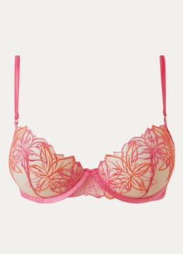 Bluebella Dames Lily balconette bh van mesh met bloemborduring in de kleur Koraalroze, maat: B70
