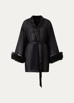 Bluebella Dames Kiki semi-transparante kimono met details van mesh in de kleur Zwart, maat: L