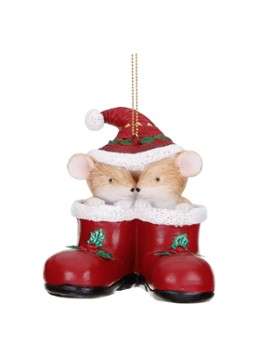 Goodwill Kerstmuizen in Laarzen kersthanger 8,5 cm Rood - Deal