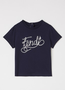 Fendi Meisjes Tinto T-shirt met logoborduring in de kleur Donkerblauw, maat: 3M=62