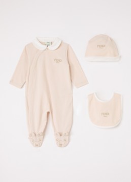 Fendi Jongens Set van babypak met muts en slab in giftbox 3-delig in de kleur Oudroze, maat: 6M=68