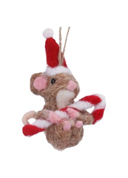 Gisela Graham Muis met Zuurstok kersthanger 10 cm Bruin - Deal