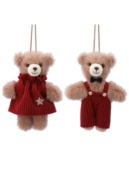 Gisela Graham Mr. & Mrs Teddy kersthanger 12 cm set van 2 Bruin - Deal
