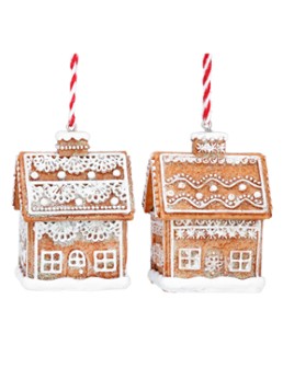 Gisela Graham Gingerbread House kersthanger 6 cm set van 2 Bruin - Deal