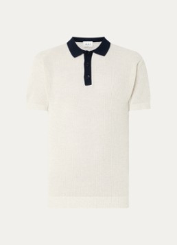 OLAF Heren Grofgebreide polo met opengewerkt dessin in de kleur Gebroken wit, maat: XS