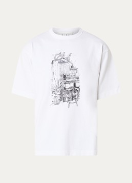 OLAF Heren Sketched Atelier T-shirt met logoprint in de kleur Wit, maat: XS