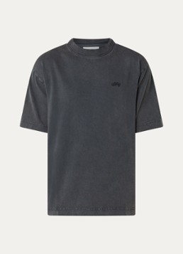 OLAF Heren T-shirt met verwassen afwerking en logo in de kleur Antraciet, maat: L