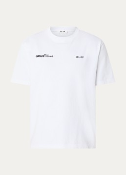 OLAF Heren T-shirt met logoborduring in de kleur Wit, maat: S