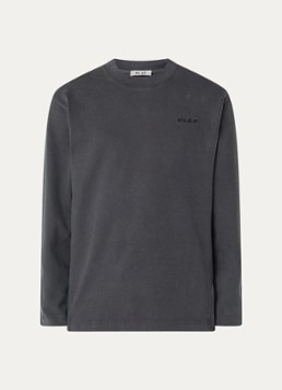 OLAF Heren Longsleeve met logo en verwassen afwerking in de kleur Antraciet, maat: L