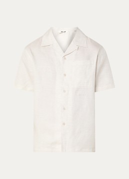 OLAF Heren Regular fit overhemd in linnenblend met borstzak in de kleur Creme, maat: M