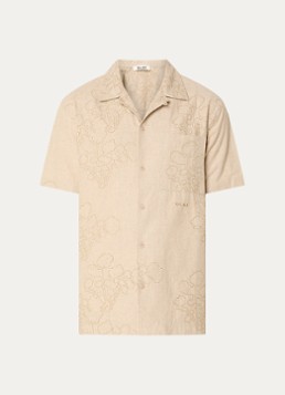 OLAF Heren Overhemd in linnenblend met borduring in de kleur Naturel, maat: XL
