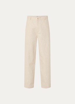 OLAF Heren Loose fit pantalon in linnenblend met paspelzakken in de kleur Naturel, maat: S