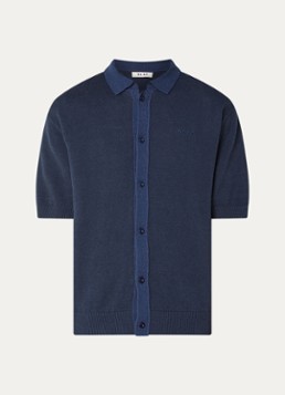 OLAF Heren Fijngebreid overhemd in linnenblend in de kleur Donkerblauw, maat: S