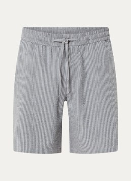 OLAF Heren Seersucker midwaist loose fit korte broek met textuur in de kleur Grijs, maat: S