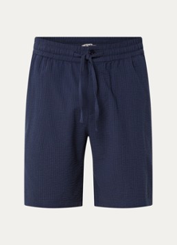 OLAF Heren Seersucker midwaist loose fit korte broek met textuur in de kleur Donkerblauw, maat: S
