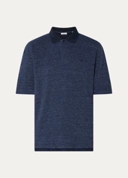 OLAF Heren Polo van piqué katoen met logoborduring in de kleur Donkerblauw, maat: S