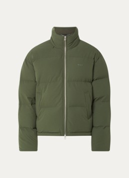 OLAF Heren Puffer jack met opbergbare capuchon en logo in de kleur Donkergroen, maat: XL
