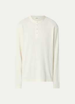 OLAF Heren Waffle Henley long sleeve met structuur in de kleur Gebroken wit, maat: XL