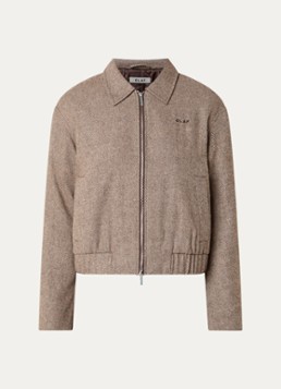 OLAF Dames Jack van wol met visgraat dessin in de kleur Taupe, maat: L