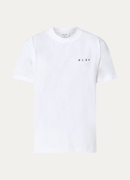 OLAF Heren T-shirt met logo- en backprint in de kleur Gebroken wit, maat: S