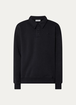 OLAF Heren Signature sweater met polokraag en logoborduring in de kleur Zwart, maat: L