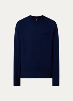 Parajumpers Heren Fijngebreide trui in wolblend met borstzak in de kleur Donkerblauw, maat: L