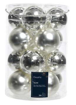 Decoris Kerstbal 8 cm set van 16 Zilver - Deal