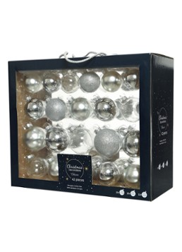 Decoris Kerstbal 7 cm set van 42 Zilver - Deal