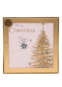 Art Group Fee bij gouden glitter kerstboom kerstkaart - 1 design - set van 8 inclusief enveloppen Wit - Deal