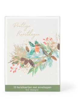 Art Group Vogels op tak kerstkaart - 2 designs - set van 10 inclusief enveloppen Groen - Deal