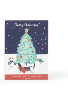 Art Group Dieren bij kerstboom en auto kerstkaart - 2 designs - set van 10 inclusief enveloppen Rood - Deal