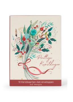 Art Group Bos met takken en krans kerstkaart - 2 designs - set van 10 inclusief enveloppen Bordeauxrood - Deal