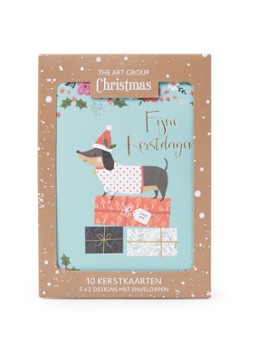 Art Group Teckel - 2 designs - kerstkaart met envelop - set van 10 Blauw - Deal