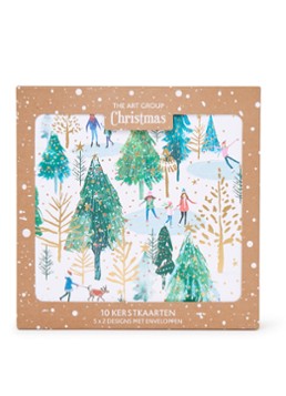 Art Group Schaatsers in kerstsfeer - 2 designs - kerstkaart met envelop - set van 10 Wit - Deal