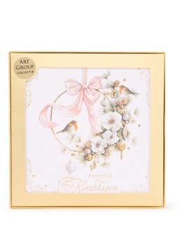 Art Group Kerstkrans met roodborstjes - 1 design - luxe kerstkaart met envelop - set van 8 Wit - Deal
