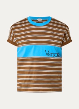 Versace Heren Intarsia T-shirt met streepprint in de kleur Bruin, maat: S