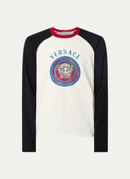 Versace Heren Medusa Moneta longsleeve met logoprint in de kleur Gebroken wit, maat: L