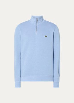 Lacoste Heren Fijngebreide trui met halve rits en logo in de kleur Lichtblauw, maat: XL