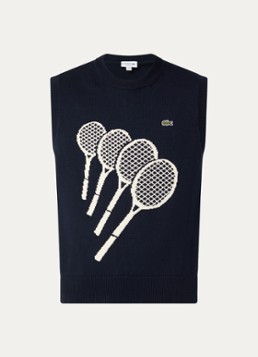 Lacoste Heren Fijngebreide pullover met print in de kleur Donkerblauw, maat: M