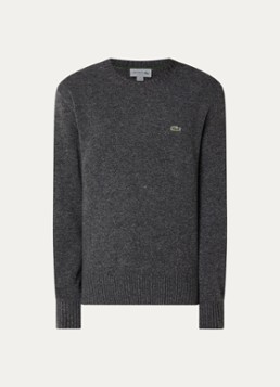 Lacoste Heren Fijngebreide trui van wol met logo in de kleur Grijsmele, maat: L