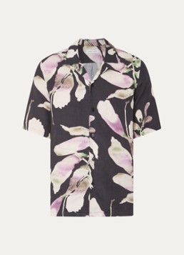 SAMSØE SAMSØE Heren Saoscar regular fit overhemd van linnen met bloemenprint in de kleur Donkerblauw, maat: S