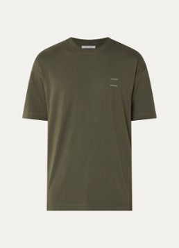 SAMSØE SAMSØE Heren Joel T-shirt met logo in de kleur Legergroen, maat: S