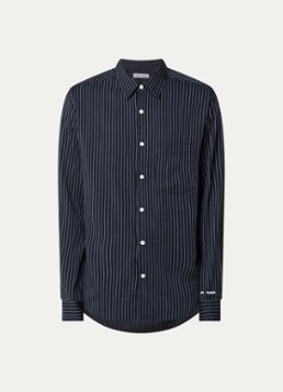 SAMSØE SAMSØE Heren Saryan regular fit overhemd met streepprint in de kleur Donkerblauw, maat: XL