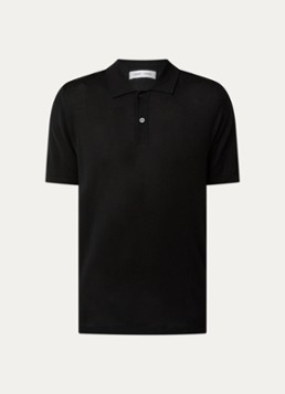 SAMSØE SAMSØE Heren Rowan fijngebreide regular fit polo in merino wolblend in de kleur Zwart, maat: S
