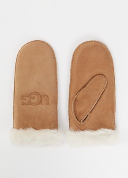 UGG Dames Wanten van suède met schapenvacht in de kleur Camel, maat: S/M