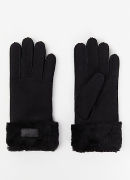 UGG Dames Turn Cuff handschoenen van suède met schapenvacht in de kleur Zwart, maat: S