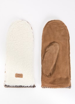 UGG Dames Braid wanten van teddy met details van suède in de kleur Gebroken wit, maat: L/XL